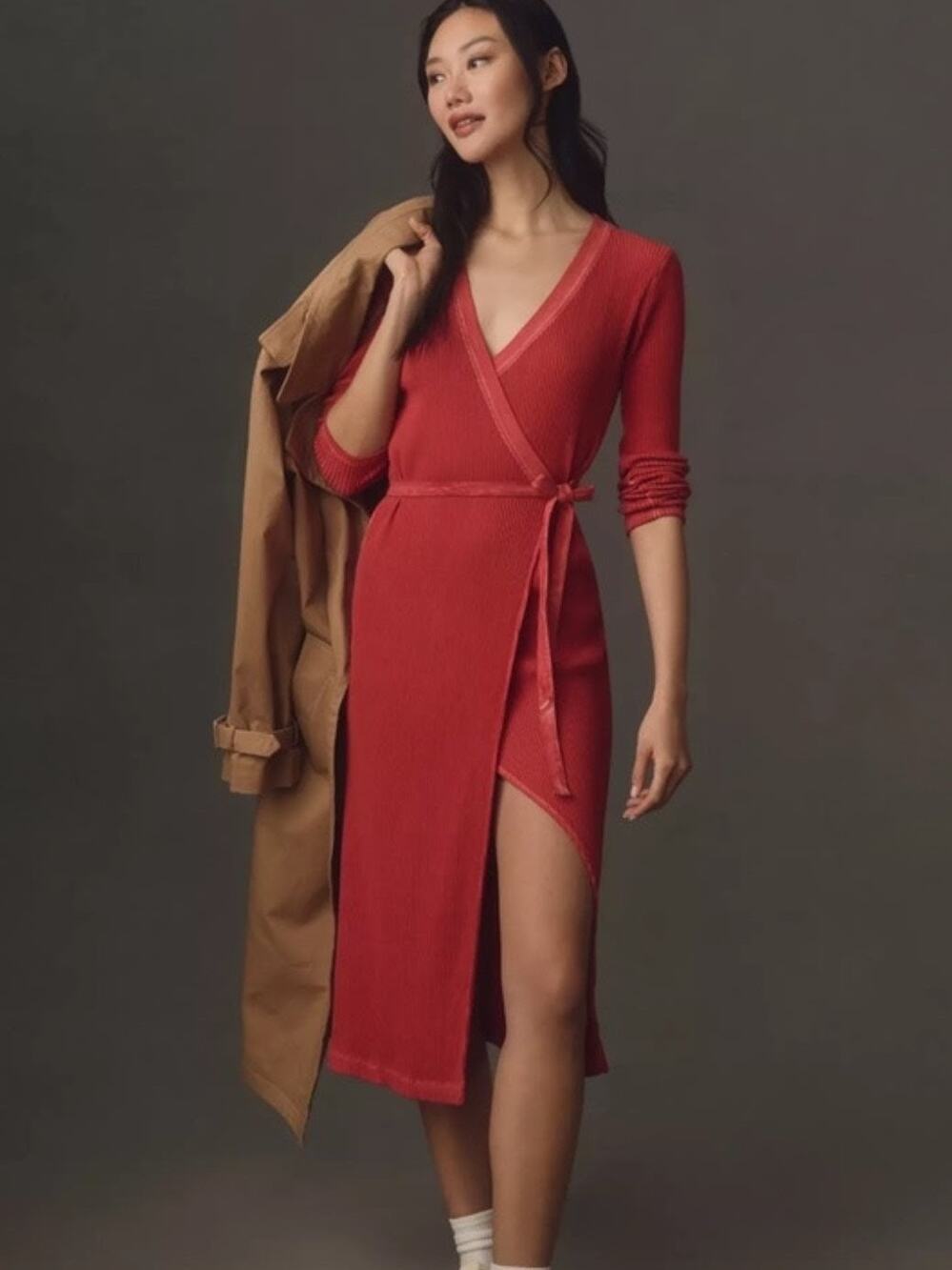 Nation LTD Madera Long-Sleeve Wrap Dress Red Size Small